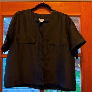 Vintage black 100% silk short sleeve blouse